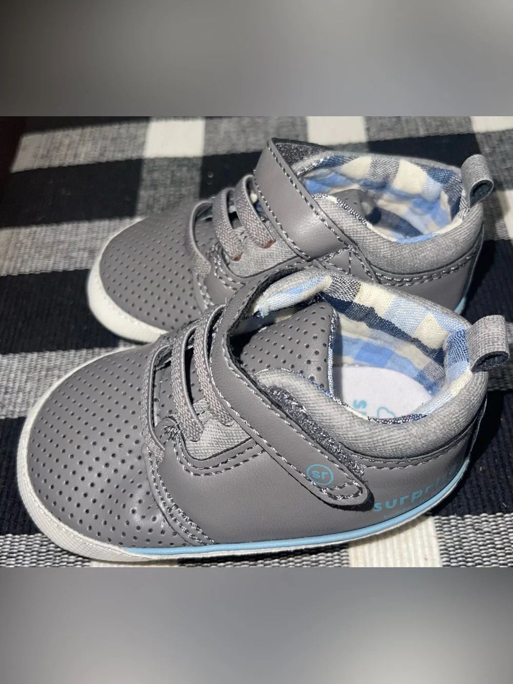 Stride Rite Small 6-12 Months crib shoe Ben Velcro Gray Blue